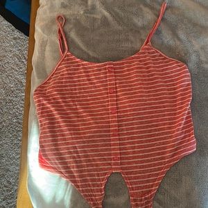 red stripped button down